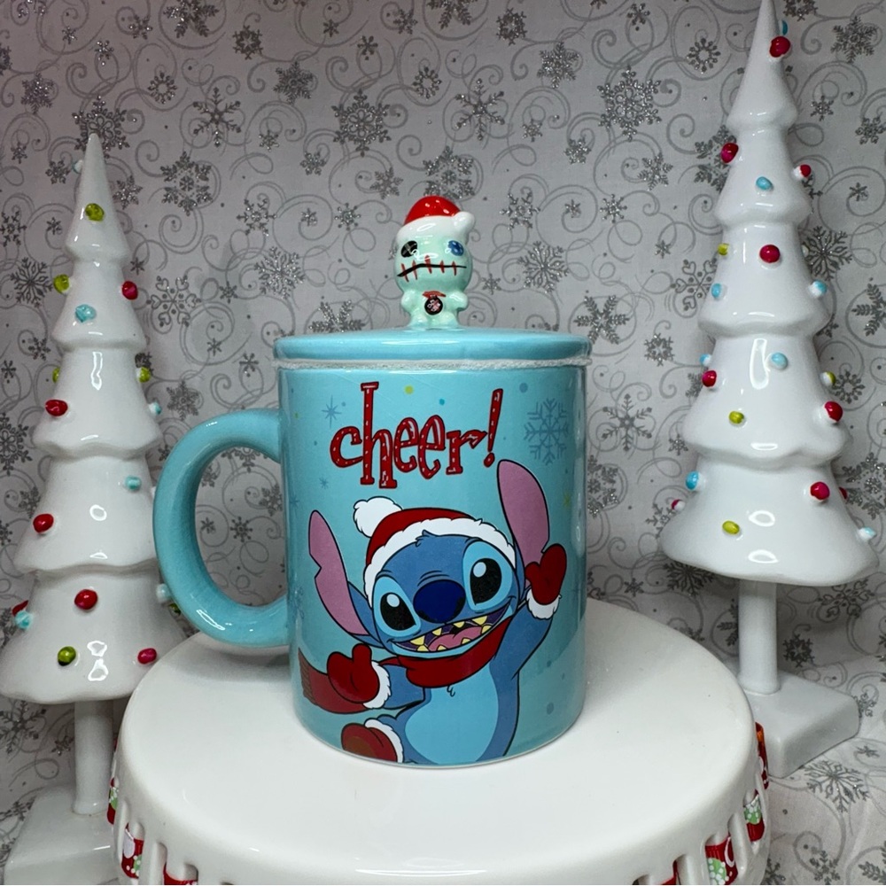 Disney Christmas CHEER Santa Hat Stitch & Santa Scrump Mug Topper Ceramic Mug - Picture 1 of 12